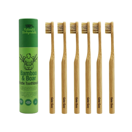 Gaia Guy Natural Bristle Bamboo Toothbrush With Boar Hair |  6-pack